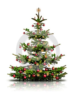 GeschmÃÂ¼ckter Weihnachtsbaum mit bunten Weihnachtskugeln isoliert auf weiÃÅ¸em Hintergrund